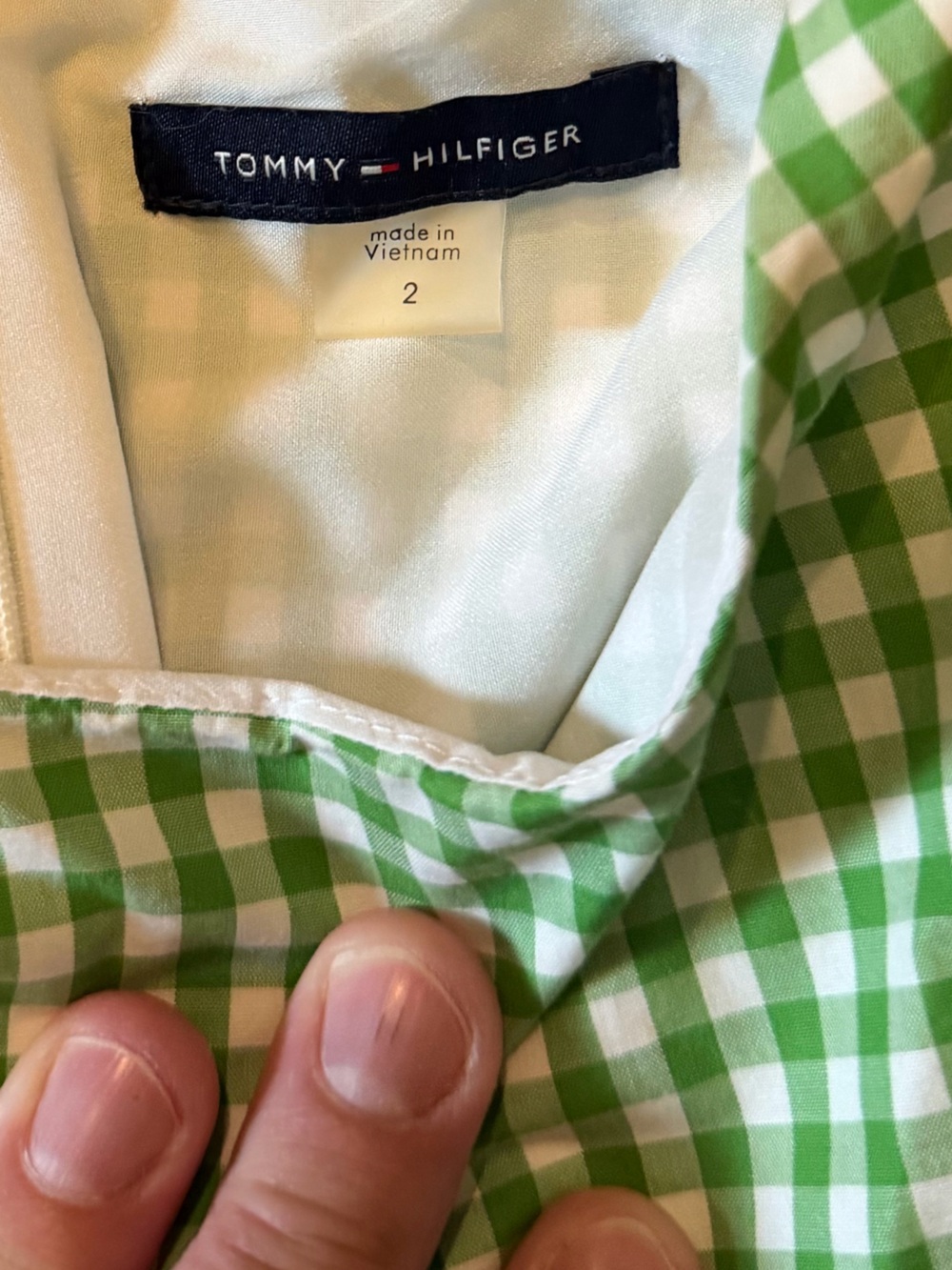 Tommy Hilfiger Green and White Plaid Gingham Midi Dress with Tie Waist (2) - Picture 2 of 2